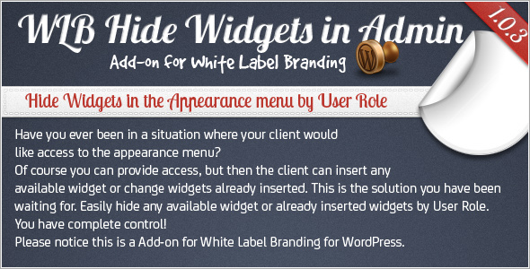 WLB Hide Widgeta in Admin add-on for White Label Branding for WordPress WLB Hide Widgeta in Admin add-on for White Label Branding for WordPress