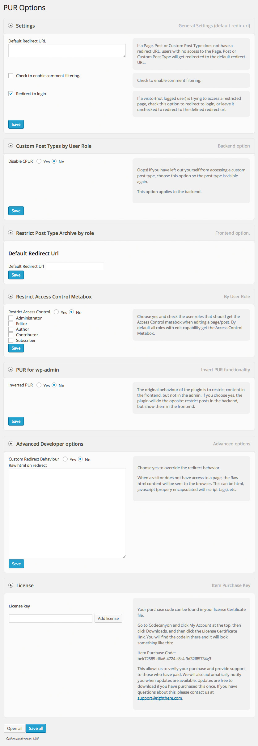 Pages by User Role for WordPress - Options Panel